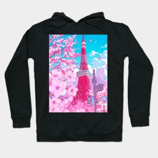 Tokyo Tower and pink cherry blossom Hoodie